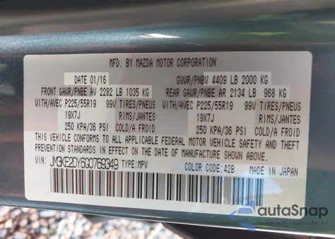 2016 Mazda Cx-5 Grand Touring from USA, damaged, VIN JM3KE2DY6G0769349